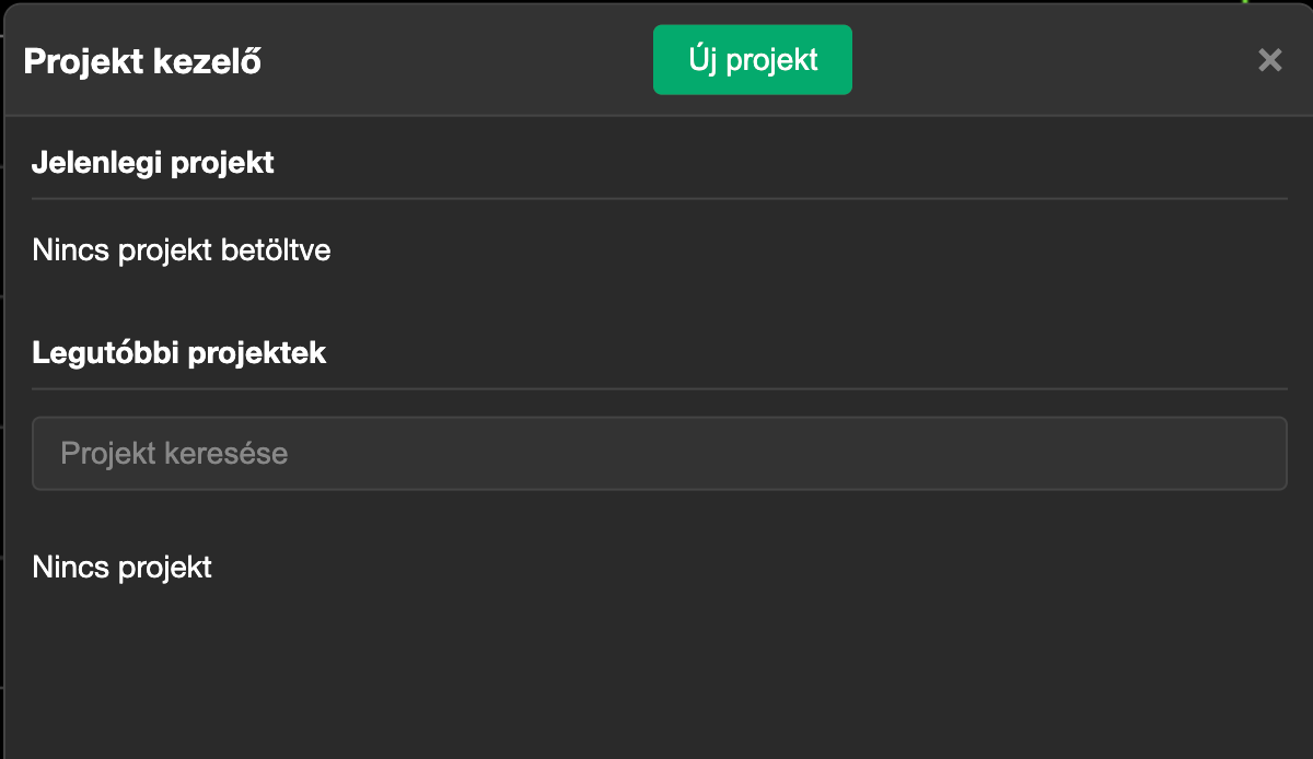 Projekt kezelő panel