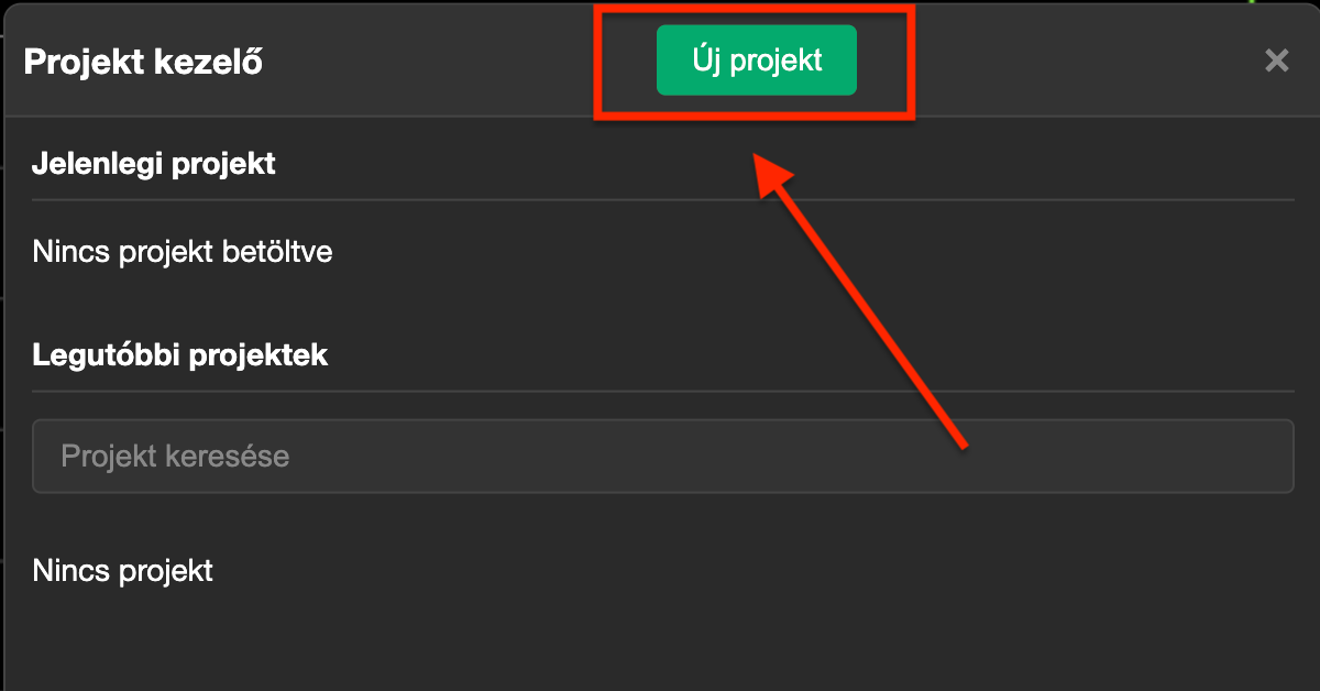 Új projekt gomb