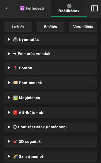 Beállítások panel